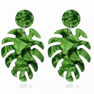Green Tropical Leaf Earrings / Plugs